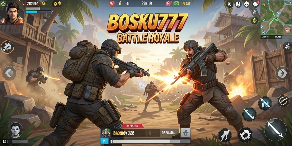 Tampilan seru gameplay BOSKU777 dalam pertempuran Battle Royale.